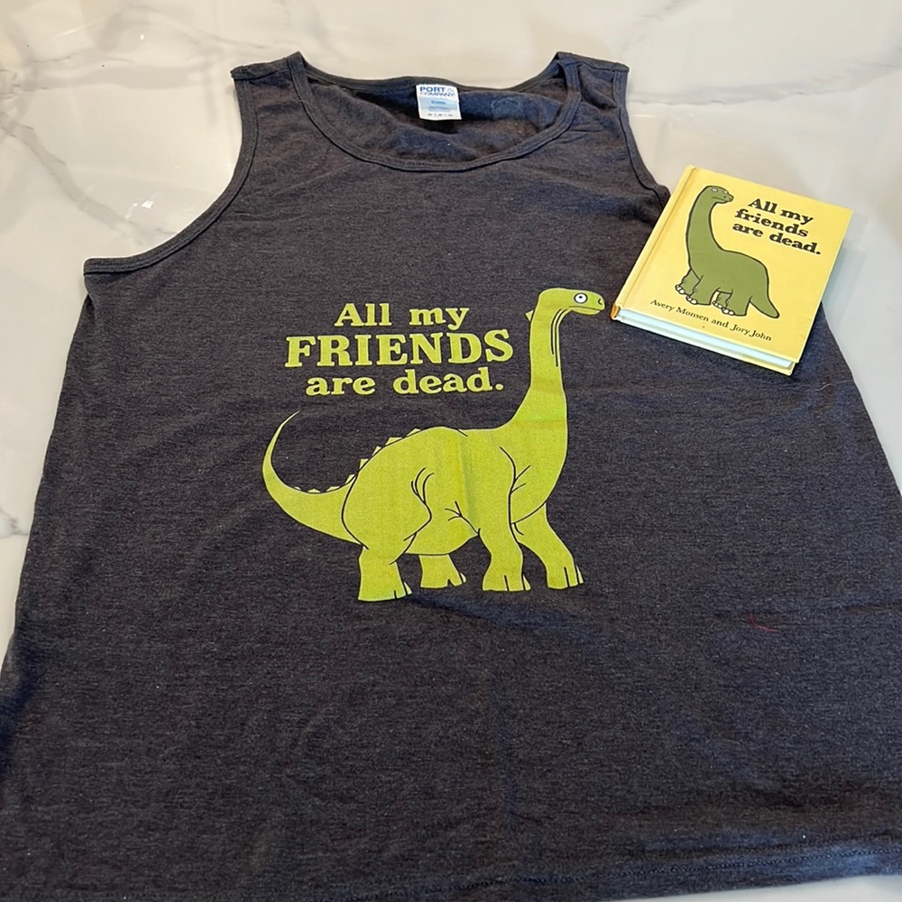 - Tank tee with book. Ships led as a bundle.